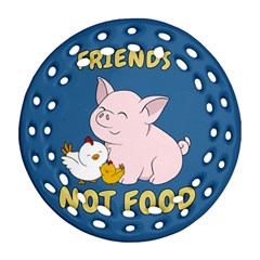 Friends Not Food - Cute Pig And Chicken Ornament (round Filigree) by Valentinaart