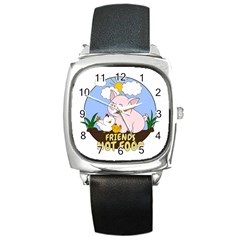 Friends Not Food - Cute Pig And Chicken Square Metal Watch by Valentinaart