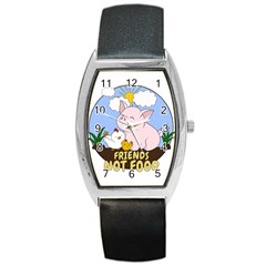 Friends Not Food - Cute Pig And Chicken Barrel Style Metal Watch by Valentinaart