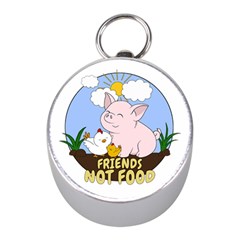 Friends Not Food - Cute Pig And Chicken Mini Silver Compasses by Valentinaart