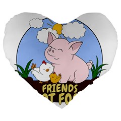 Friends Not Food - Cute Pig And Chicken Large 19  Premium Flano Heart Shape Cushions by Valentinaart