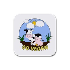 Friends Not Food - Cute Cow, Pig And Chicken Rubber Square Coaster (4 Pack)  by Valentinaart