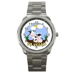 Friends Not Food - Cute Cow, Pig And Chicken Sport Metal Watch by Valentinaart