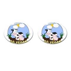 Friends Not Food - Cute Cow, Pig And Chicken Cufflinks (oval) by Valentinaart