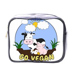 Friends Not Food - Cute Cow, Pig And Chicken Mini Toiletries Bags by Valentinaart