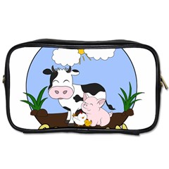 Friends Not Food - Cute Cow, Pig And Chicken Toiletries Bags by Valentinaart