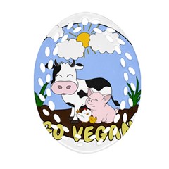 Friends Not Food - Cute Cow, Pig And Chicken Oval Filigree Ornament (two Sides) by Valentinaart