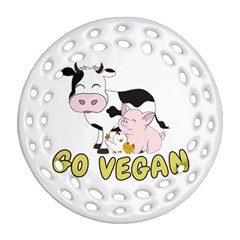 Friends Not Food - Cute Cow, Pig And Chicken Round Filigree Ornament (two Sides) by Valentinaart