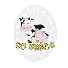 Friends Not Food - Cute Cow, Pig And Chicken Oval Filigree Ornament (two Sides) by Valentinaart