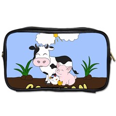 Friends Not Food - Cute Cow, Pig And Chicken Toiletries Bags by Valentinaart