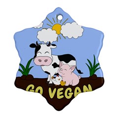 Friends Not Food - Cute Cow, Pig And Chicken Snowflake Ornament (two Sides) by Valentinaart