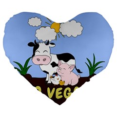 Friends Not Food - Cute Cow, Pig And Chicken Large 19  Premium Heart Shape Cushions by Valentinaart