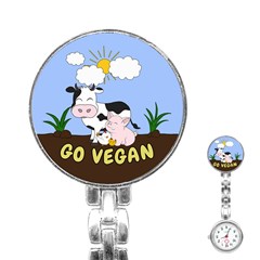 Friends Not Food - Cute Cow, Pig And Chicken Stainless Steel Nurses Watch by Valentinaart