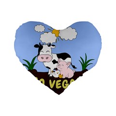 Friends Not Food - Cute Cow, Pig And Chicken Standard 16  Premium Flano Heart Shape Cushions by Valentinaart