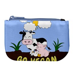 Friends Not Food - Cute Cow, Pig And Chicken Large Coin Purse by Valentinaart