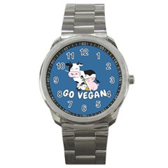 Friends Not Food - Cute Cow, Pig And Chicken Sport Metal Watch by Valentinaart