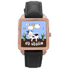 Friends Not Food - Cute Cow Rose Gold Leather Watch  by Valentinaart