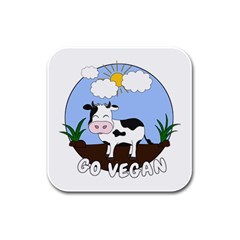 Friends Not Food - Cute Cow Rubber Square Coaster (4 Pack)  by Valentinaart