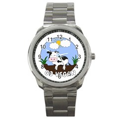 Friends Not Food - Cute Cow Sport Metal Watch by Valentinaart