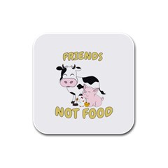 Friends Not Food - Cute Cow, Pig And Chicken Rubber Square Coaster (4 Pack)  by Valentinaart