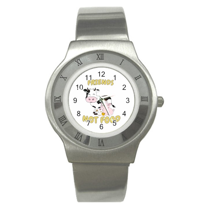 Friends Not Food - Cute Cow, Pig and Chicken Stainless Steel Watch