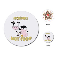 Friends Not Food - Cute Cow, Pig And Chicken Playing Cards (round)  by Valentinaart