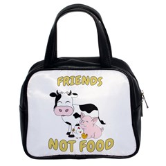 Friends Not Food - Cute Cow, Pig And Chicken Classic Handbags (2 Sides) by Valentinaart