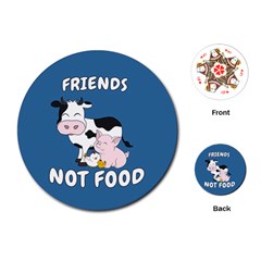 Friends Not Food - Cute Cow, Pig And Chicken Playing Cards (round)  by Valentinaart