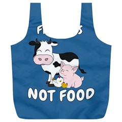 Friends Not Food - Cute Cow, Pig And Chicken Full Print Recycle Bags (l)  by Valentinaart