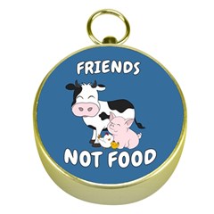 Friends Not Food - Cute Cow, Pig And Chicken Gold Compasses by Valentinaart