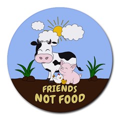 Friends Not Food - Cute Cow, Pig And Chicken Round Mousepads