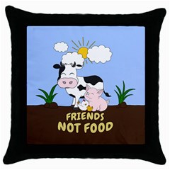 Friends Not Food - Cute Cow, Pig And Chicken Throw Pillow Case (black) by Valentinaart