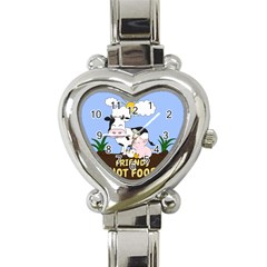 Friends Not Food - Cute Cow, Pig And Chicken Heart Italian Charm Watch