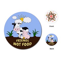 Friends Not Food - Cute Cow, Pig And Chicken Playing Cards (round)  by Valentinaart