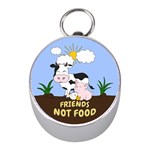 Friends Not Food - Cute Cow, Pig and Chicken Mini Silver Compasses Front