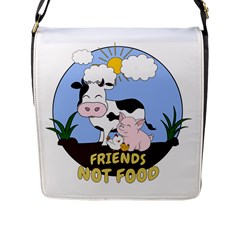 Friends Not Food - Cute Cow, Pig And Chicken Flap Messenger Bag (l)  by Valentinaart