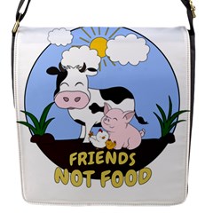 Friends Not Food - Cute Cow, Pig And Chicken Flap Messenger Bag (s) by Valentinaart