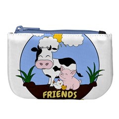 Friends Not Food - Cute Cow, Pig And Chicken Large Coin Purse by Valentinaart