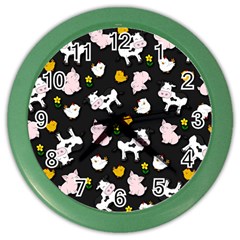 The Farm Pattern Color Wall Clocks by Valentinaart