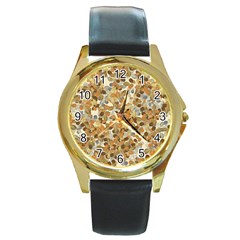 Leaves Autumm Round Gold Metal Watch by jumpercat