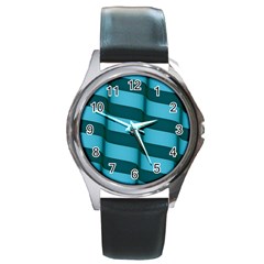 Curtain Stripped Blue Creative Round Metal Watch by Nexatart