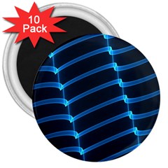 Background Neon Light Glow Blue 3  Magnets (10 Pack)  by Nexatart