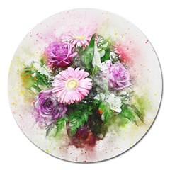 Flowers Roses Bouquet Art Nature Magnet 5  (round) by Nexatart