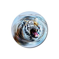 Tiger Animal Art Swirl Decorative Rubber Round Coaster (4 pack) 