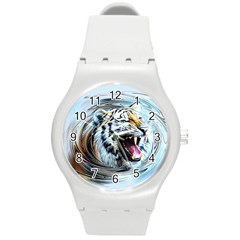 Tiger Animal Art Swirl Decorative Round Plastic Sport Watch (m) by Nexatart