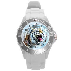 Tiger Animal Art Swirl Decorative Round Plastic Sport Watch (L)