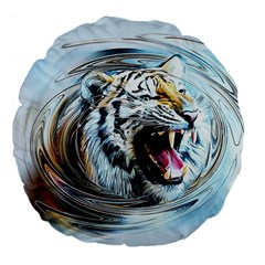 Tiger Animal Art Swirl Decorative Large 18  Premium Flano Round Cushions