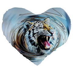 Tiger Animal Art Swirl Decorative Large 19  Premium Flano Heart Shape Cushions by Nexatart