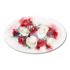 Flowers Roses Bouquet Art Nature Oval Magnet by Nexatart