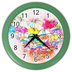 Umbrella Art Abstract Watercolor Color Wall Clocks